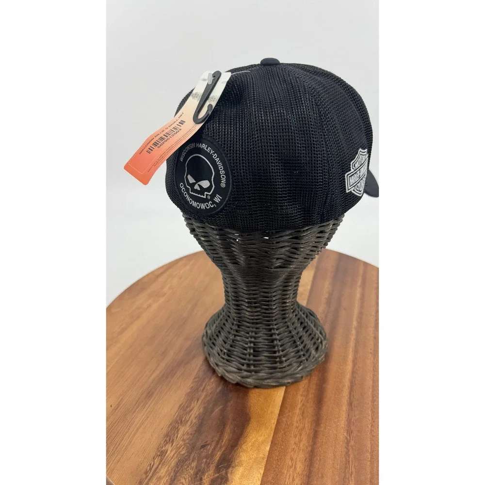 Harley-Davidson L Mens Willie G Skull Logo Curved Brim Mesh Trucker Cap Black